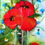 'Bouquet with poppies, daisies and cornflowers' wool painting 33x43cm