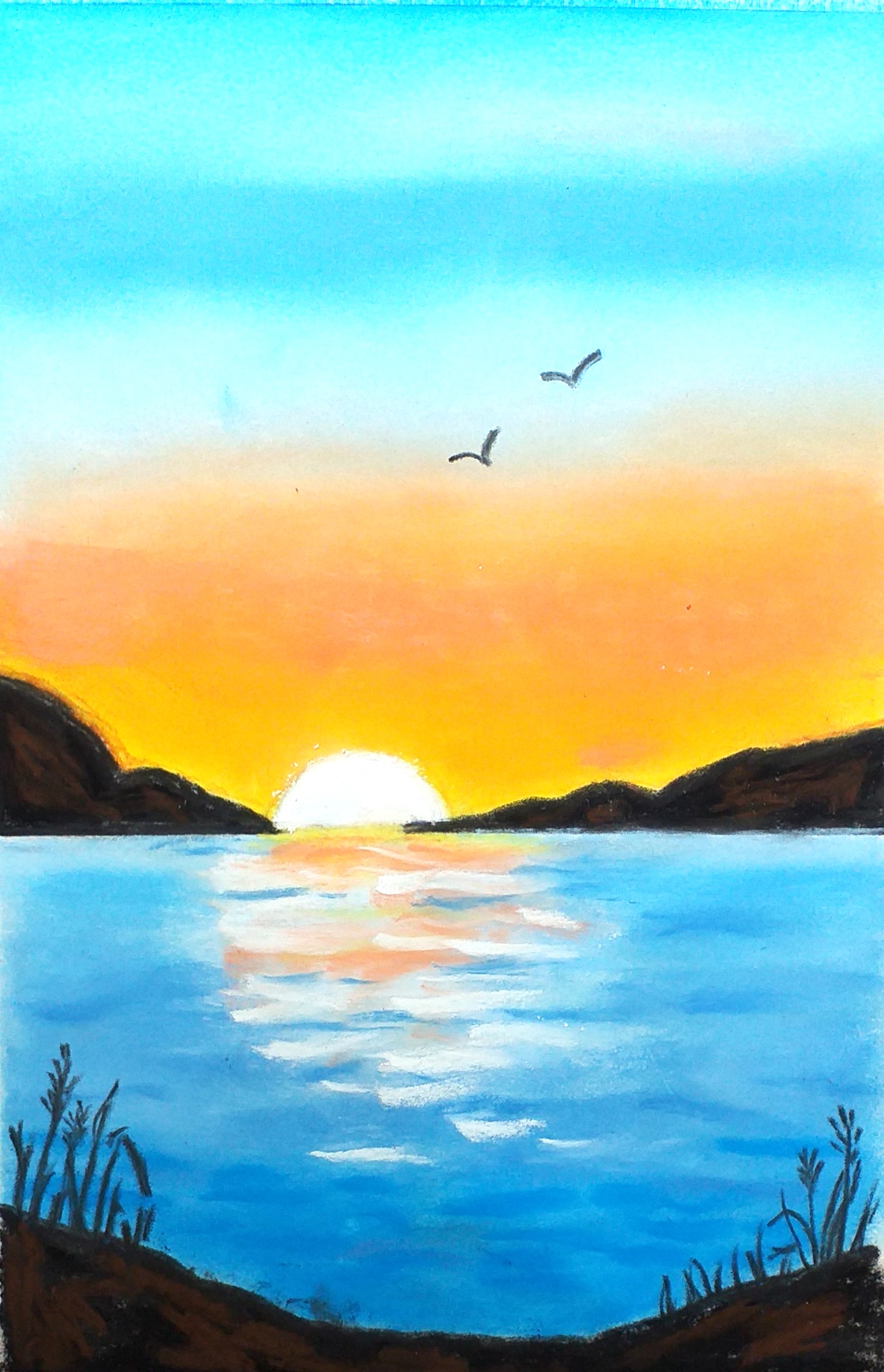 Read more about the article Vibrant Sunset landscapes in Soft pastels recently created at Magic Wool Art and Craft Studio in Kidderminster.